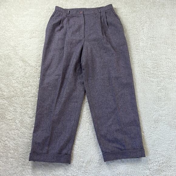 Field Manor Modern Classics 80s pleated front purple wool cuffed trousers, 16 - Picture 1 of 11